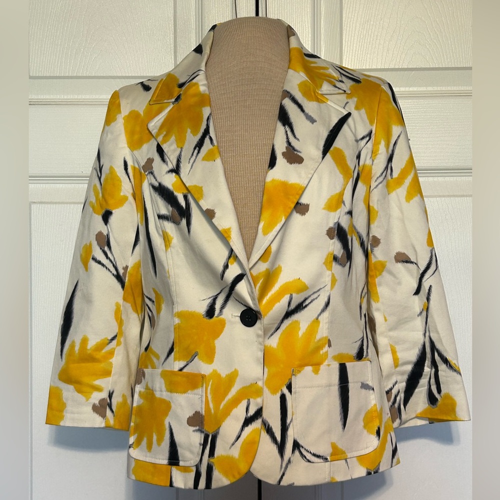 Harve Bernard Floral Small Blazer 3/4 Sleeve Yellow White Office Dress‎ Casual